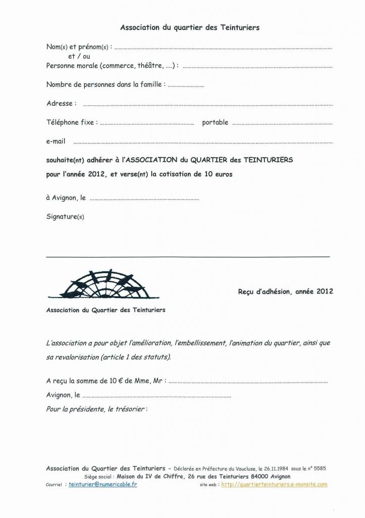 Bulletin adhésion 2012