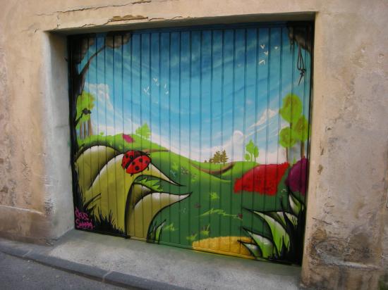 Une petite bête sur une porte de garage